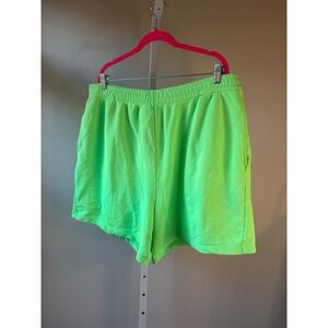 SKIMS Velour Track Shorts Neon Green XL Pockets Elastic Waist